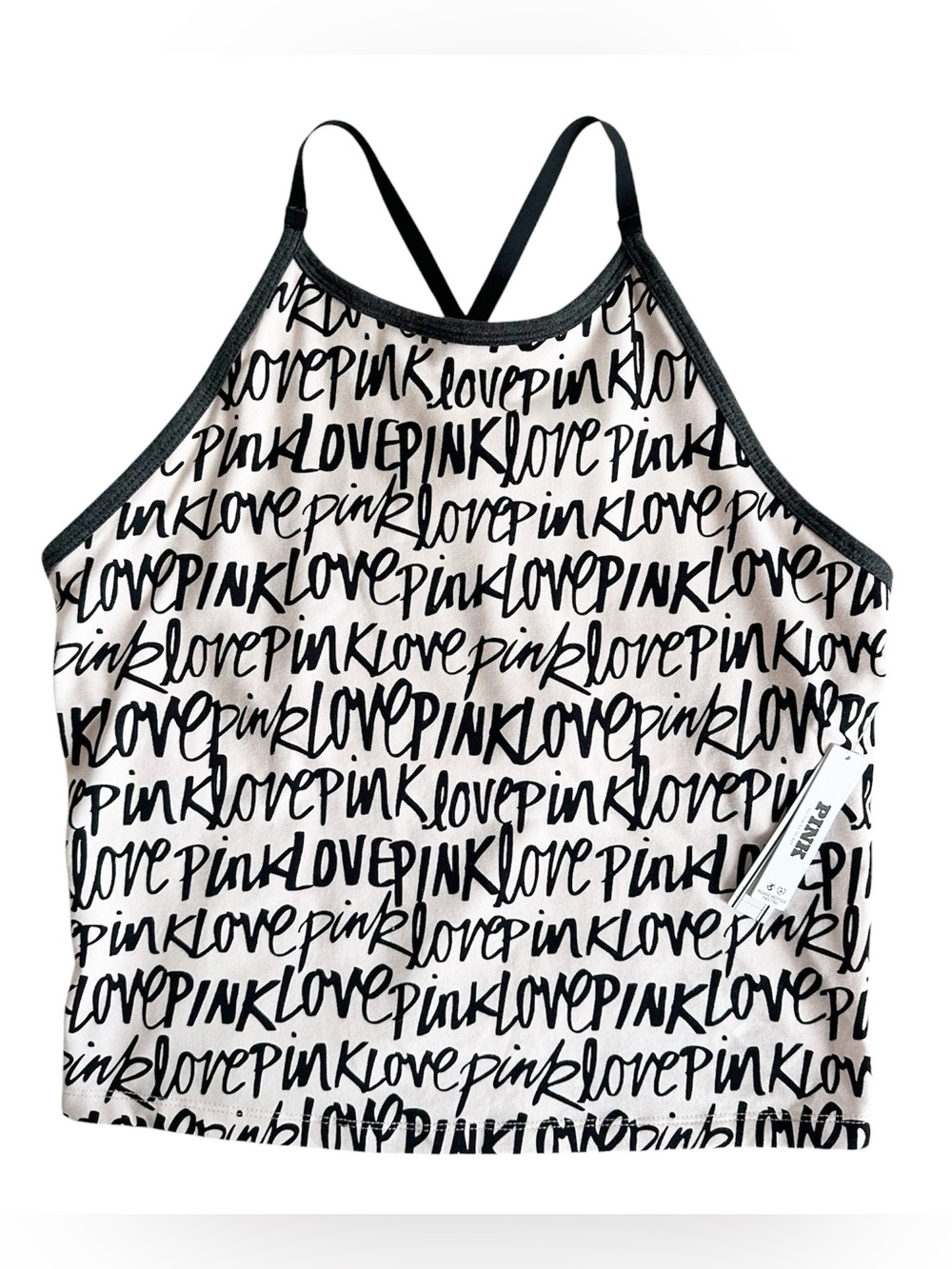 Victoria's Secret PINK All-Day Cotton High-Neck Bra Tank Graffiti Size Large NWT